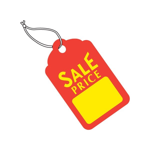 Bsc Preferred 1 3/4 x 2-7/8'' Red with Yellow Block ''Sale Price'' Tags - Pre-Strung, 1000PK BUY00015908 - main
